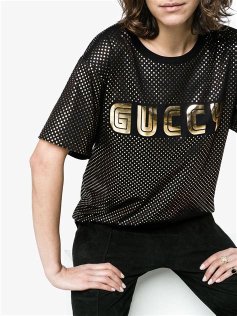 black and gold gucci shirt.